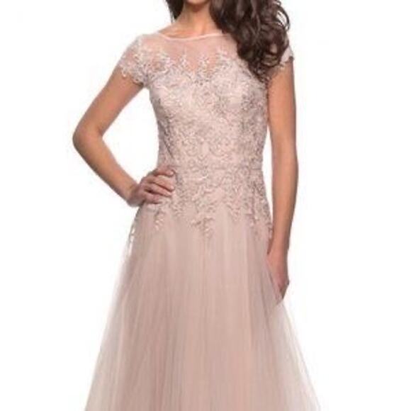 La Femme - 26893 Embroidered Lace Bateau A-line Dress Size 16 NWOT - Picture 3 of 9